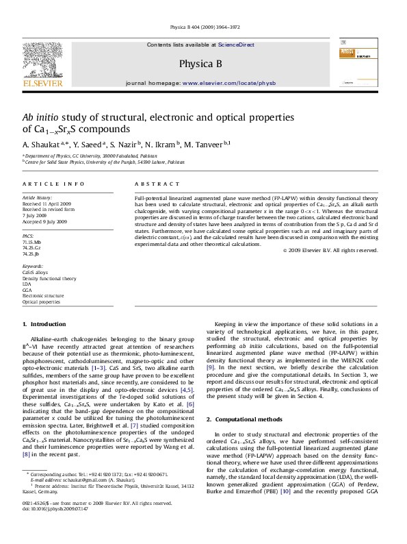 (PDF) Ab initio study of the structural, electronic and optical ...