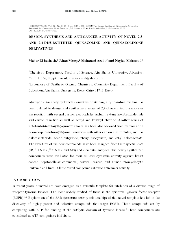 (PDF) DESIGN, SYNTHESIS AND ANTICANCER ACTIVITY OF NOVEL 2,3- AND 2,4 ...