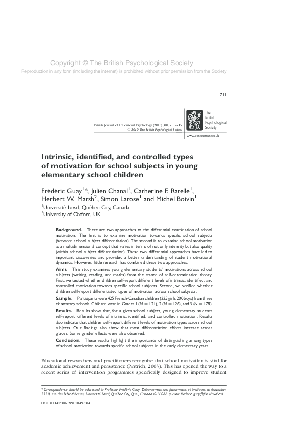 (PDF) Intrinsic, identified, and controlled types of motivation for ...
