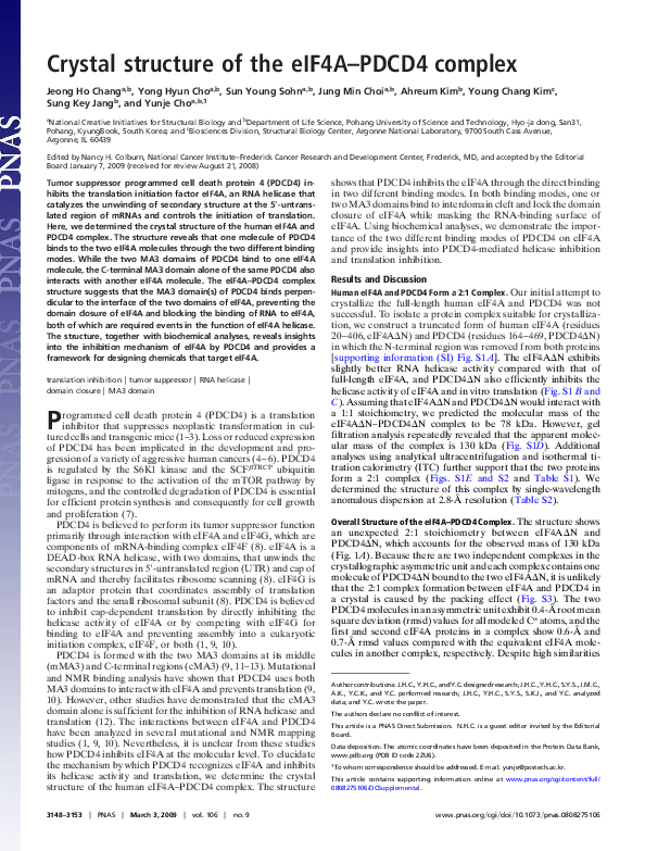(PDF) Crystal structure of the eIF4A-PDCD4 complex