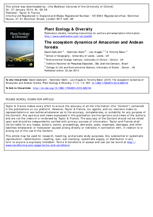 (PDF) The ecosystem dynamics of Amazonian and Andean forests