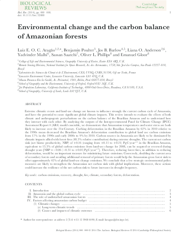 (PDF) Environmental change and the carbon balance of Amazonian forests