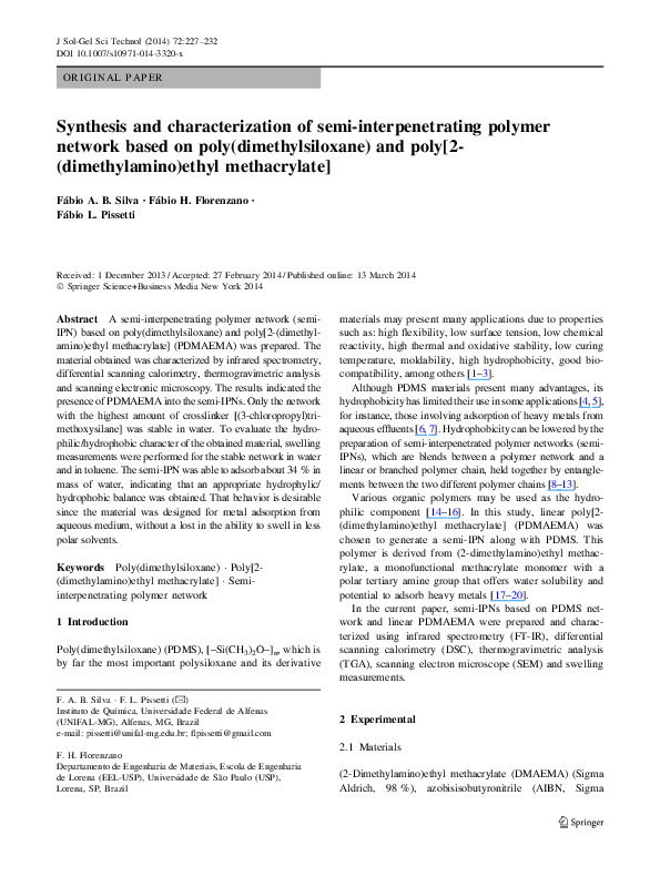 (PDF) Synthesis and characterization of semi-interpenetrating polymer ...
