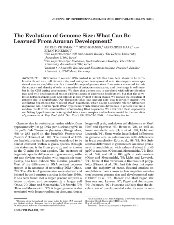 (PDF) The evolution of genome size: what can be learned from anuran ...