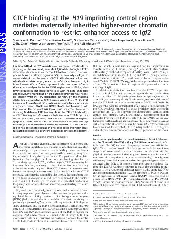 (PDF) CTCF binding at the H19 imprinting control region mediates ...