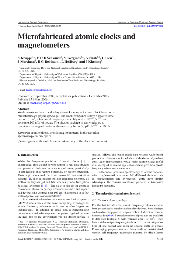 (PDF) Microfabricated atomic clocks and Lianne Liew and J. Kitching Academia.edu