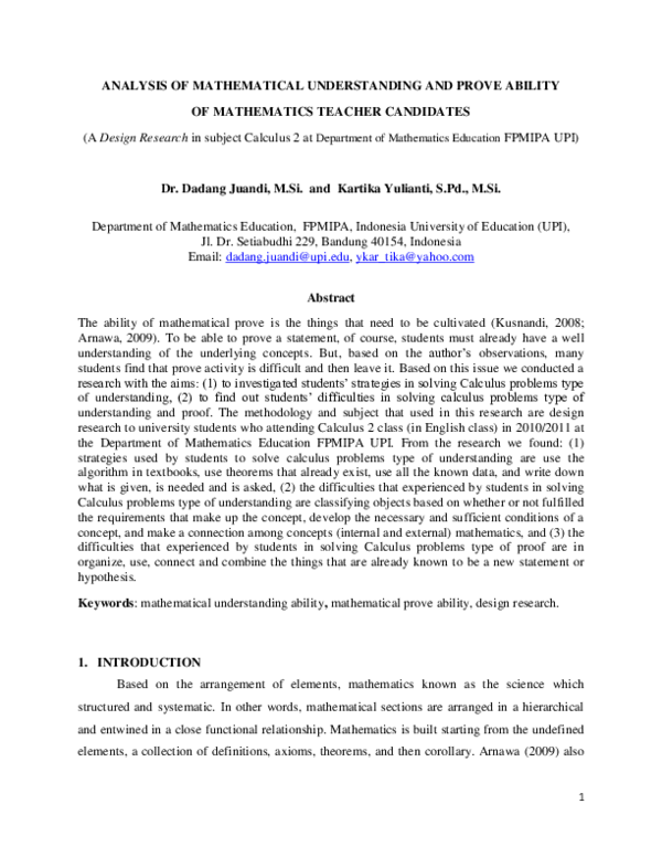 (PDF) ANALYSIS OF MATHEMATICAL UNDERSTANDING AND PROVE ABILITY OF ...