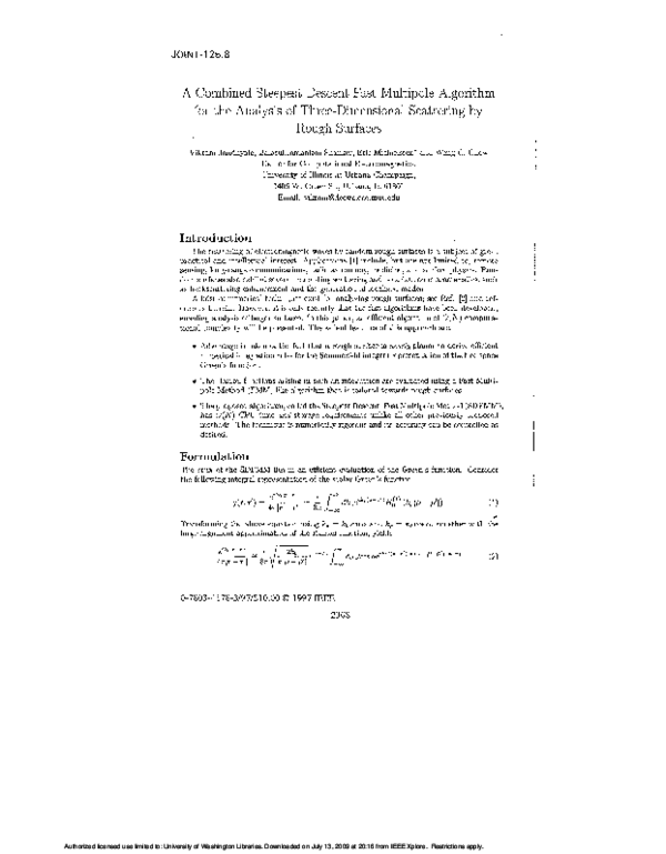 (PDF) A combined steepest descent-fast multipole algorithm for the fast ...