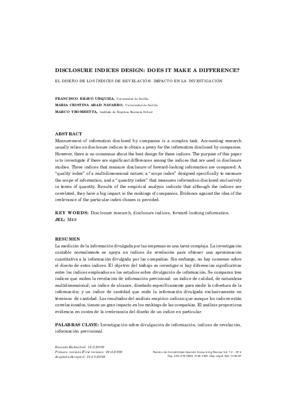 (PDF) Disclosure indices design: does it make a difference?