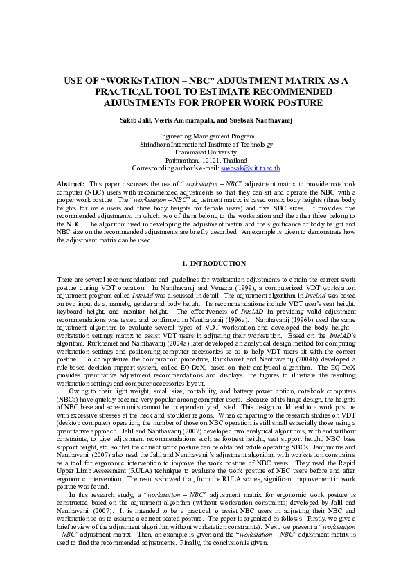 (DOC) Use of “workstation–NBC” adjustment matrix as a practical tool to ...