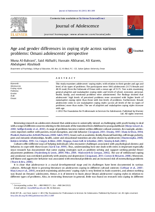(PDF) Age and gender differences in coping style across various ...