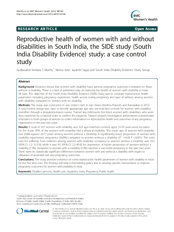 (PDF) Reproductive health of women with and without disabilities in ...