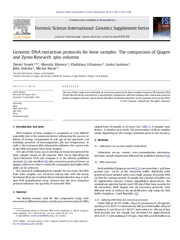 (PDF) Genomic DNA extraction protocols for bone samples The comparison