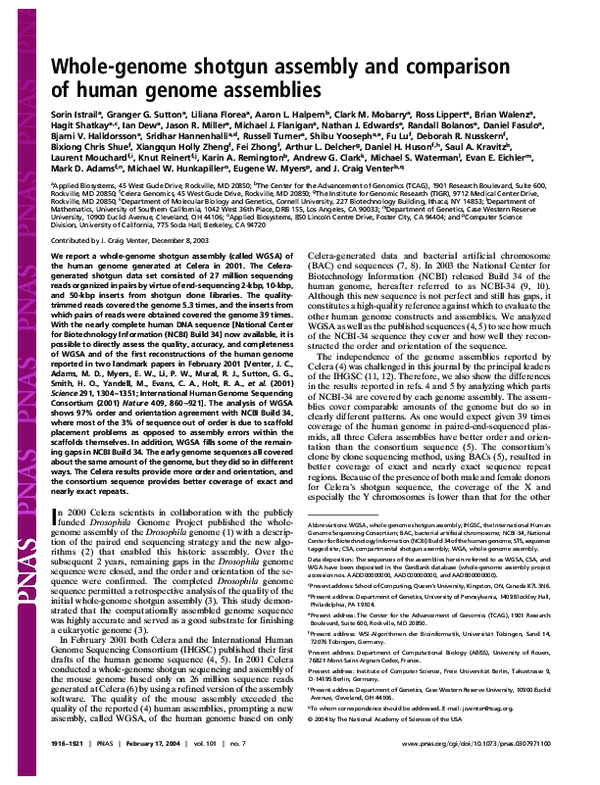 (PDF) Wholegenome shotgun assembly and comparison of human genome