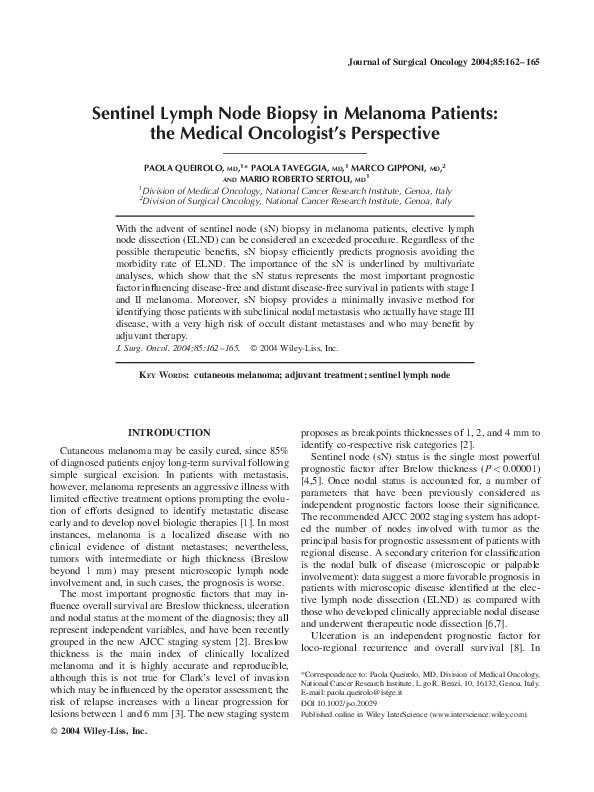 (PDF) Sentinel lymph node biopsy in melanoma patients: the medical ...