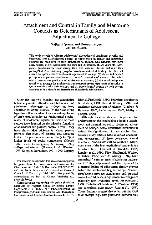 (PDF) Attachment and Control in Family and Mentoring Contexts as ...