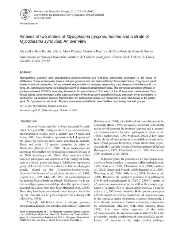 (PDF) Kinases of two strains of Mycoplasma hyopneumoniae and a strain ...