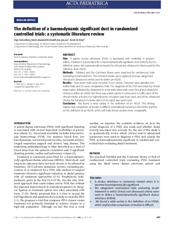 (PDF) The definition of a haemodynamic significant duct in randomized controlled trials a