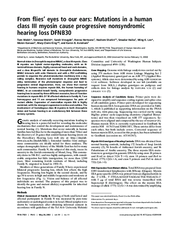 (PDF) From flies' eyes to our ears: Mutations in a human class III ...