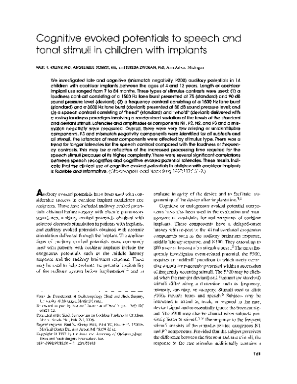 (PDF) Cognitive evoked potentials to speech and tonal stimuli in ...