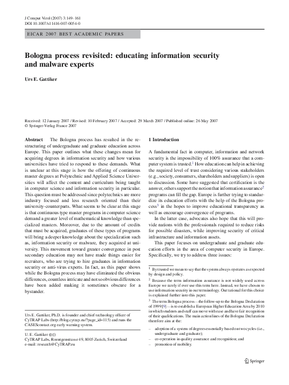 (PDF) Bologna process revisited educating information security and