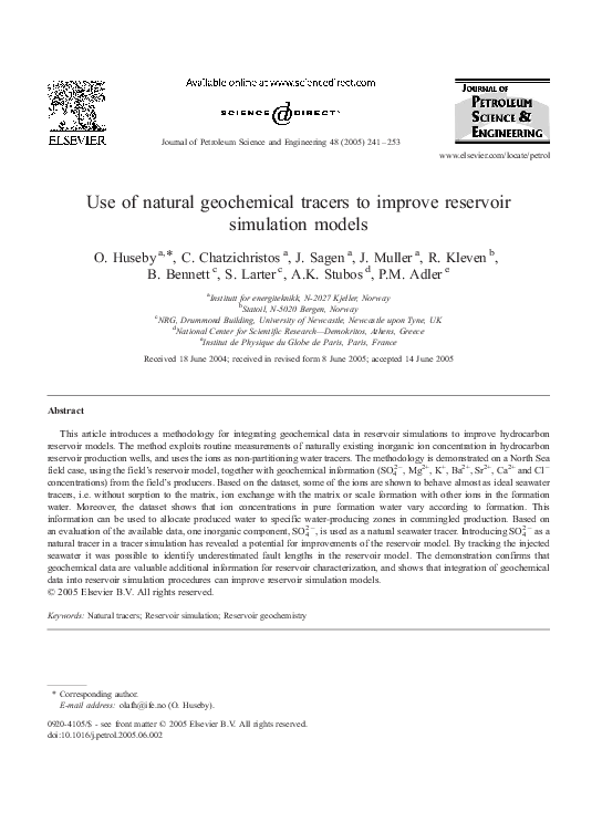  PDF Use Of Natural Geochemical Tracers To Improve Reservoir 