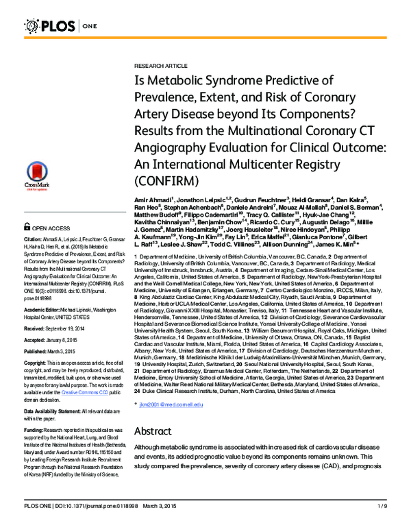 (PDF) Is Metabolic Syndrome Predictive of Prevalence, Extent, and Risk ...