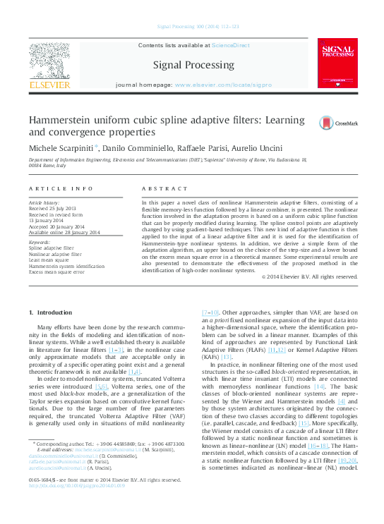 (PDF) Hammerstein uniform cubic spline adaptive filters Learning and