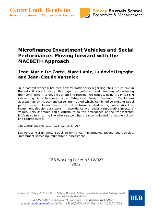 (PDF) Microfinance Investment Vehicles and Social Performance Moving