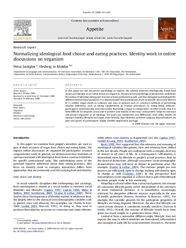 (PDF) Normalizing ideological food choice and eating practices ...