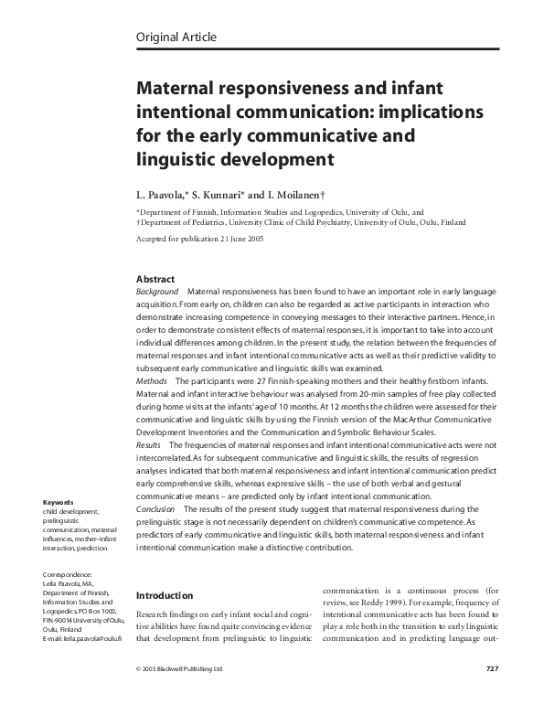 (PDF) Paavola et al. (2005). Maternal responsiveness and infant ...