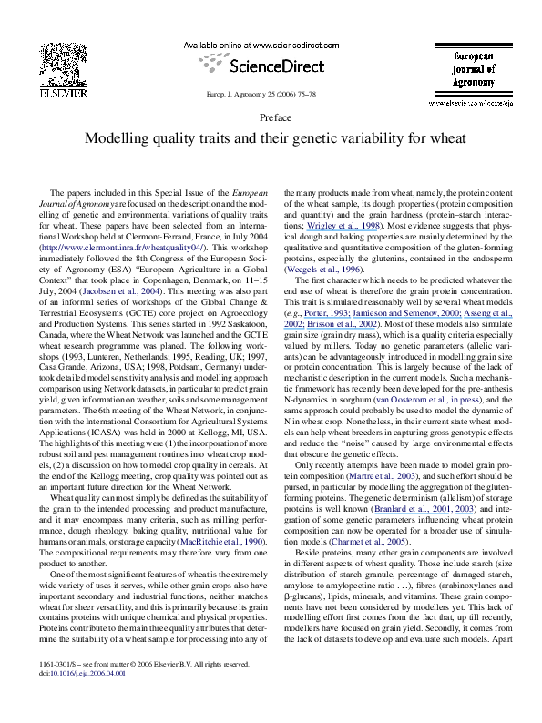 (PDF) Modelling quality traits and their genetic variability for wheat