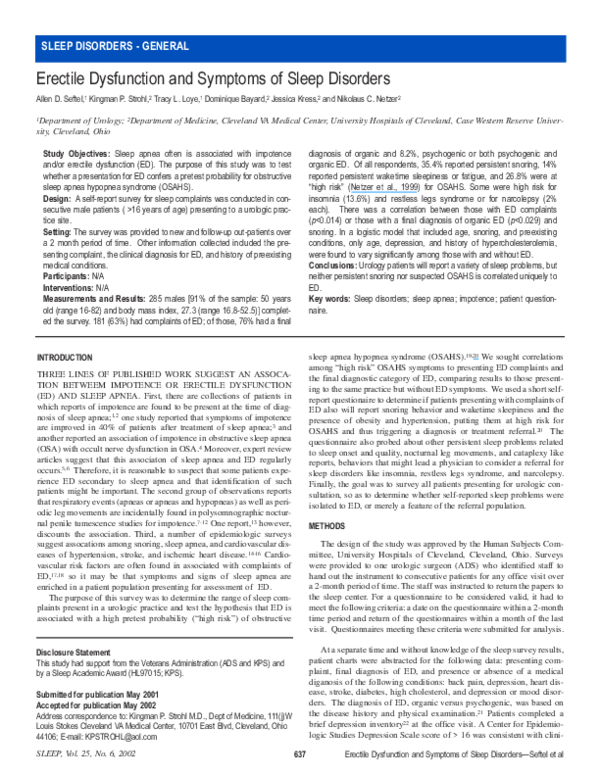 (PDF) Erectile dysfunction and symptoms of sleep disorders