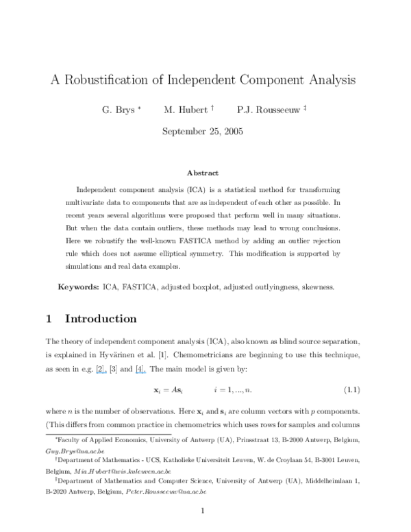 (PDF) A robustification of independent component analysis