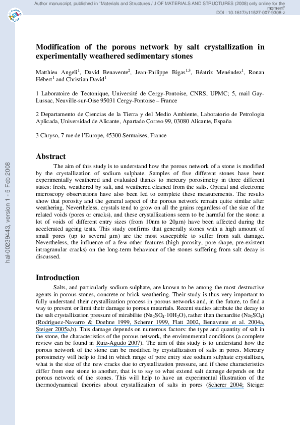 (PDF) Modification of the porous network by salt crystallization in ...