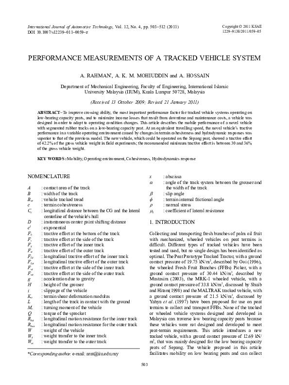 (PDF) Performance measurements of a tracked vehicle system