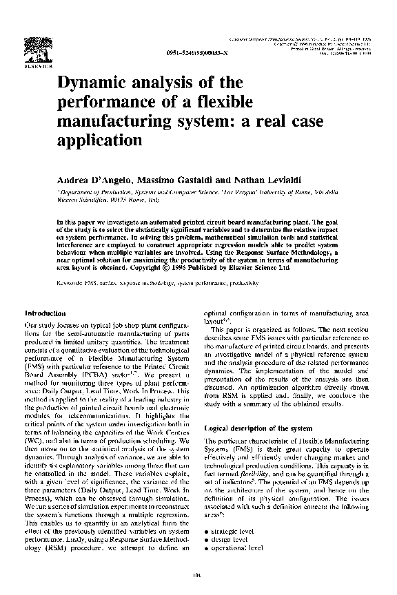 (PDF) Dynamic analysis of the performance of a flexible manufacturing ...