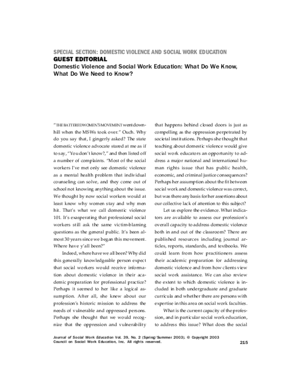 (PDF) GUEST EDITORIAL: Domestic Violence and Social Work Education ...