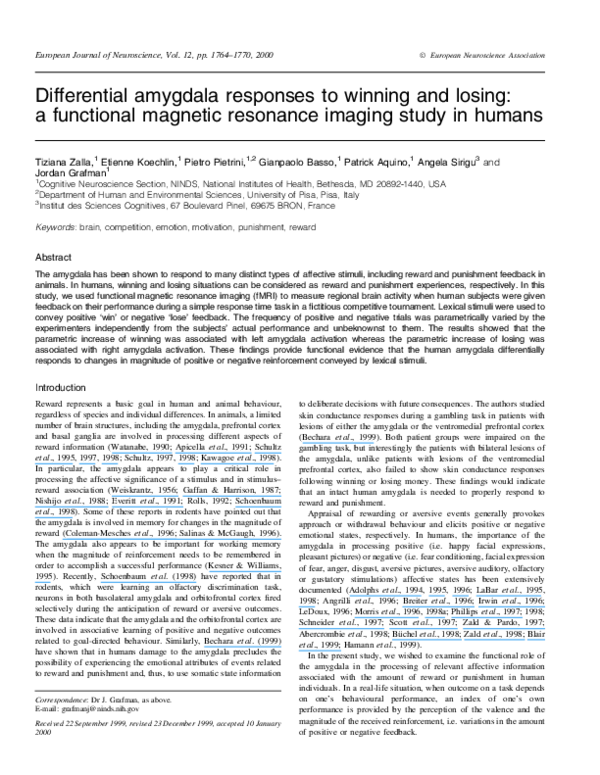 (PDF) Differential amygdala responses to winning and losing: a ...
