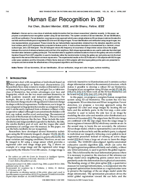 (PDF) Human Ear Recognition in 3D