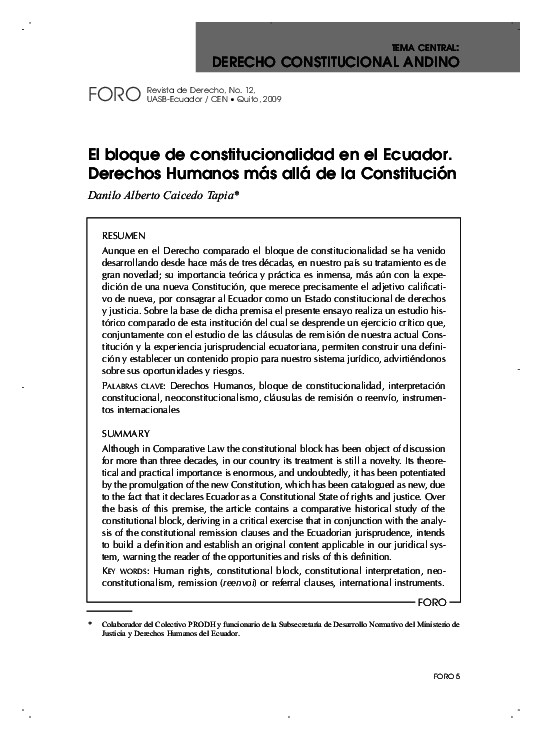 (PDF) El bloque de constitucionalidad en el Ecuador. Derechos Humanos ...