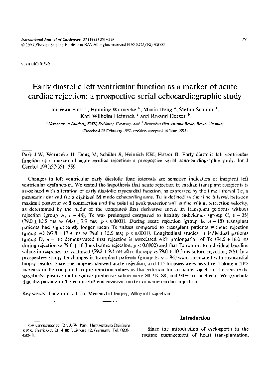 (PDF) Early diastolic left ventricular function as a marker of acute ...