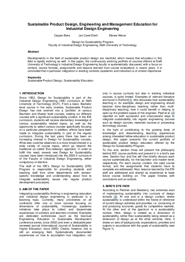 (PDF) Sustainable Product Design, Engineering and Management Education ...