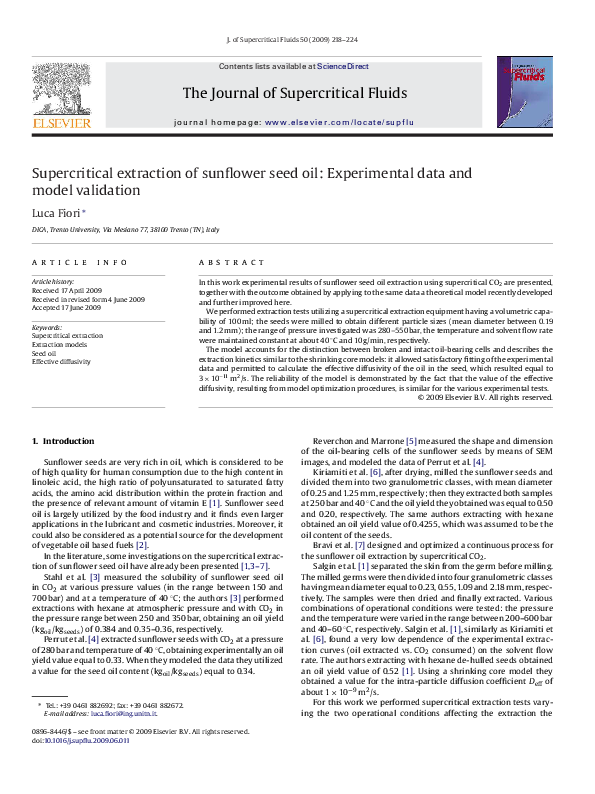 (PDF) Supercritical extraction of sunflower seed oil Experimental data