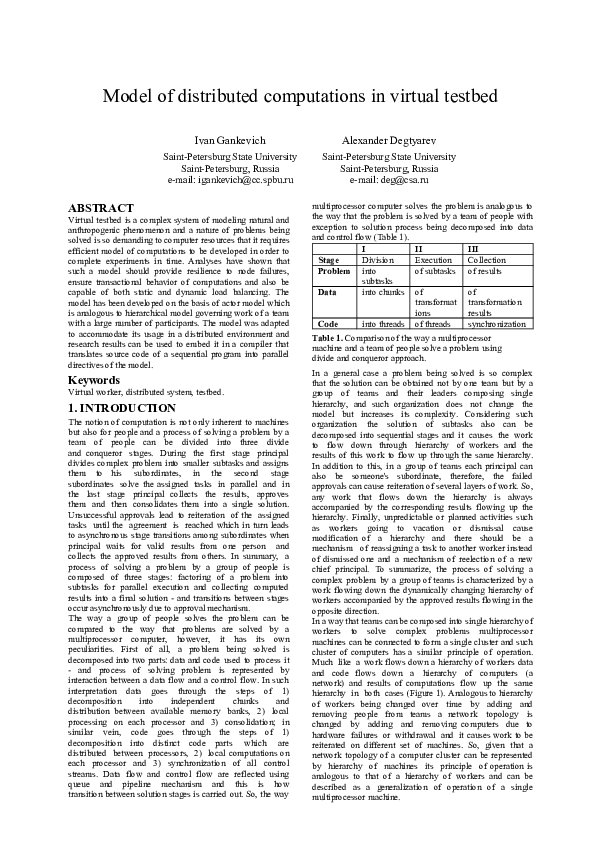 (PDF) Model of distributed computations in virtual testbed