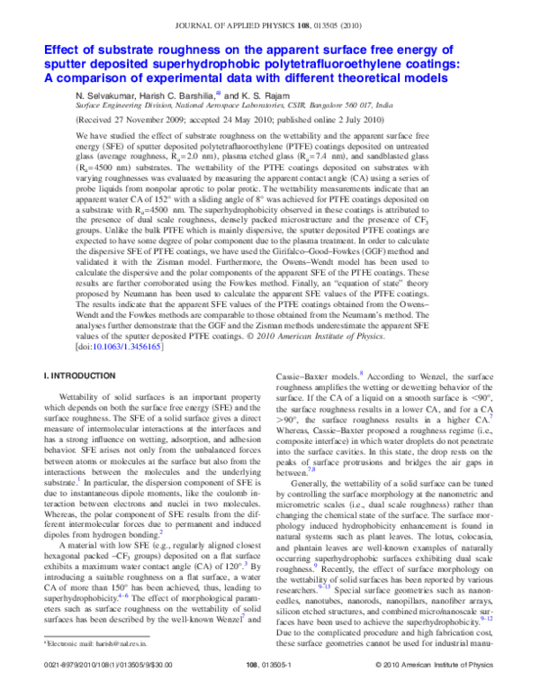 (PDF) Effect of substrate roughness on the apparent surface free energy ...