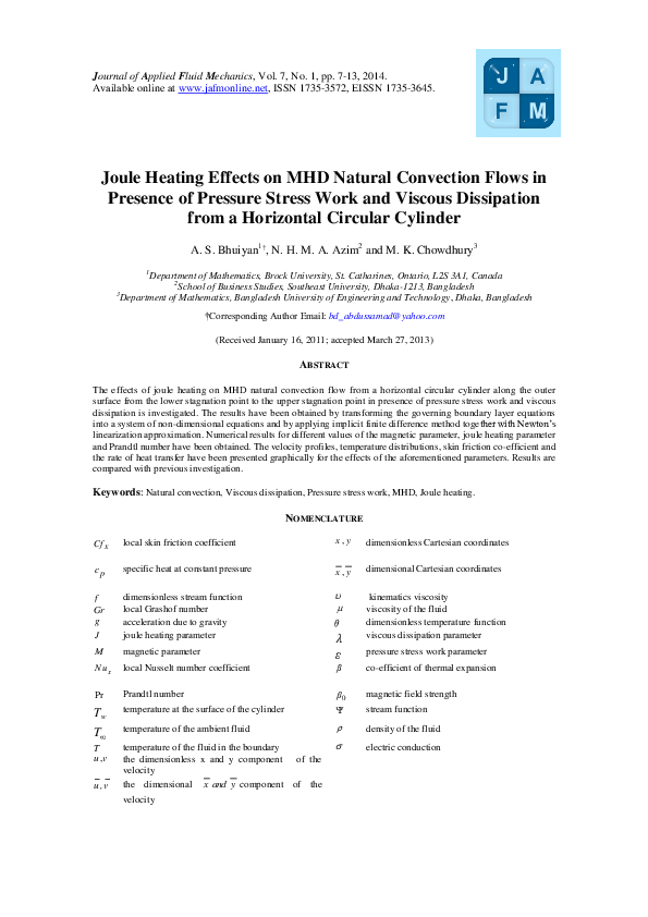 (PDF) Joule Heating Effects on MHD Natural Convection Flows in Presence