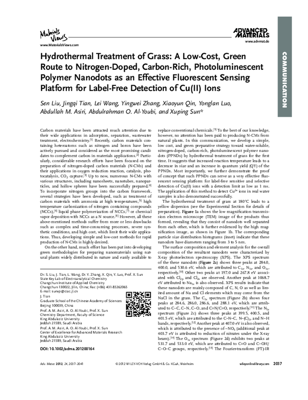 (PDF) Hydrothermal Treatment of Grass: A Low-Cost, Green Route to ...