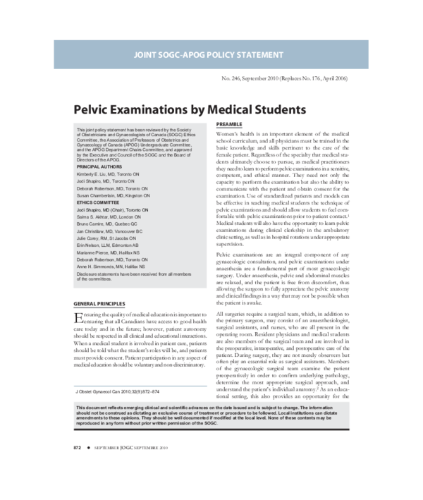 (PDF) Pelvic examinations by medical students Marianne Pierce