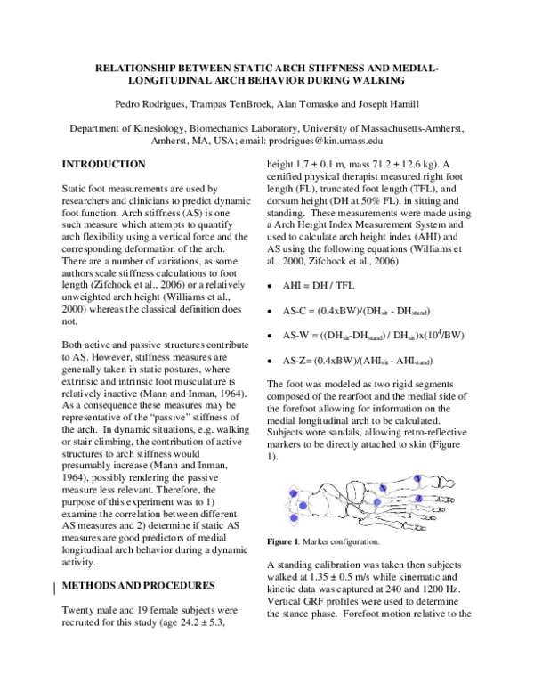 (PDF) RELATIONSHIP BETWEEN STATIC ARCH STIFFNESS AND MEDIAL ...
